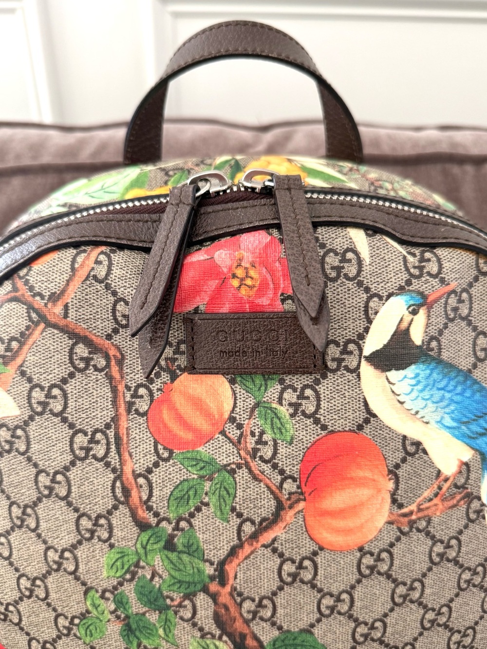 Authentic Gucci Tian GG Supreme Backpack monogram canvas red green straps - Picture 4 of 16